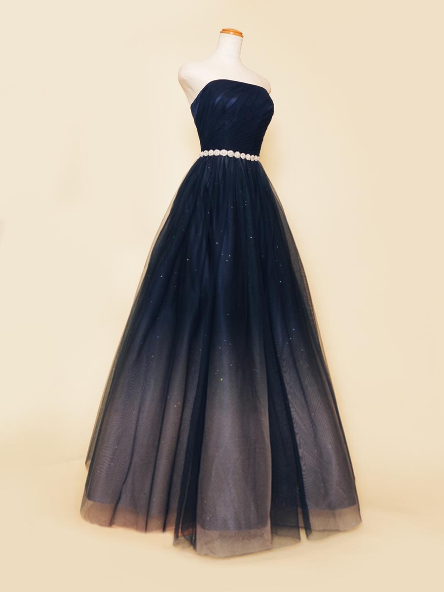 オーロラの様なグラデーションが美しいネイビーカラーグリッターステージドレス