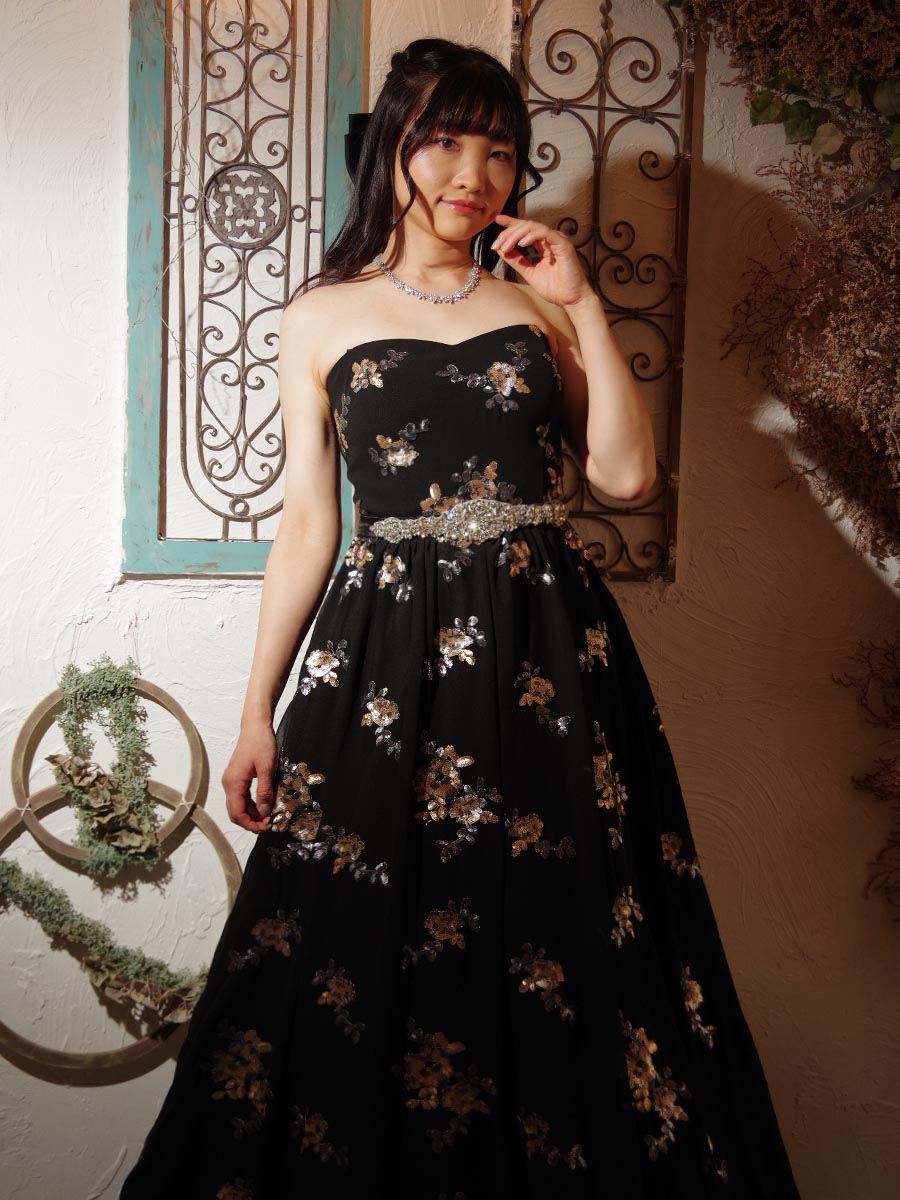 abeille 花柄マキシドレス 黒 楽天市場】カラードレス ロングドレス ブラック 長袖 花柄 黒
