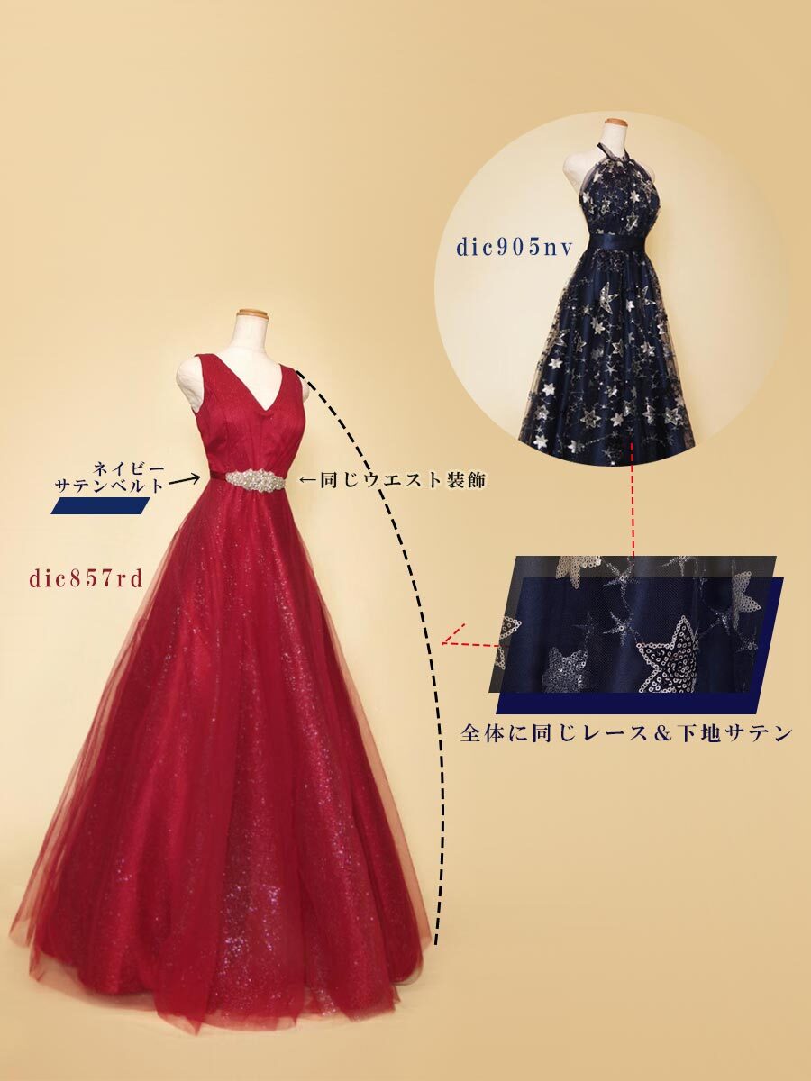 ネイビーカラーの星空刺繍チュールを使った肩袖デザインのオーダードレスのご依頼例