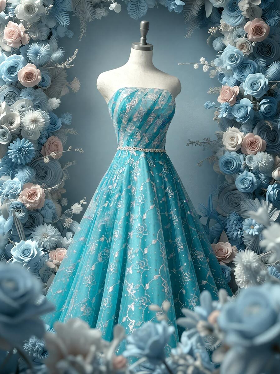 キラキラブルーが涼しげで可愛い！スパンコールで包み込んだAラインシルエット演奏会ドレス